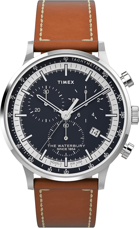 Reloj para Hombre Timex Waterbury Classic 40mm - Cronógrafo con Correa de Cuero Marrón