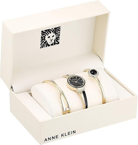 Anne Klein Set de Reloj y Brazaletes para Mujer con Cristales Premium – AK/3292BKST
