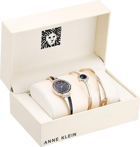Anne Klein Juego de Reloj y Brazaletes con Detalles de Cristal Premium para Mujer