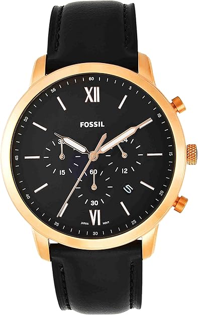 Reloj Fossil Neutra FS5381 - Cronógrafo para Hombre, Caja Rose Gold y Correa de Cuero Negro