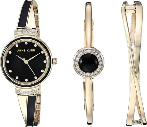 Anne Klein Set de Reloj y Brazaletes para Mujer con Cristales Premium – AK/3292BKST