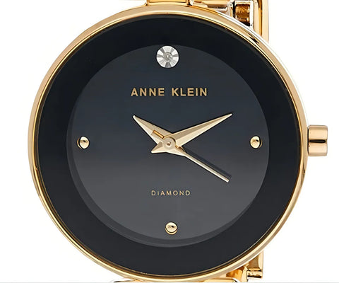 Anne Klein AK/1980BKGB Reloj de Mujer 28 mm con Diamante Genuino - Negro y Dorado