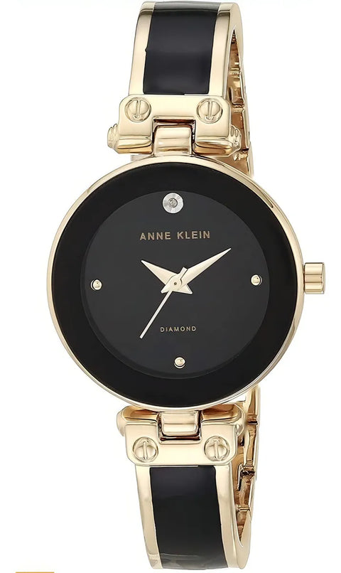 Anne Klein AK/1980BKGB Reloj de Mujer 28 mm con Diamante Genuino - Negro y Dorado