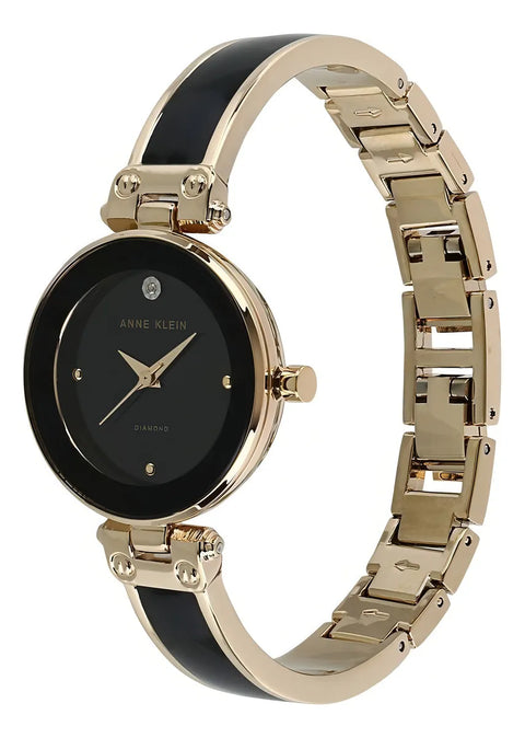 Anne Klein AK/1980BKGB Reloj de Mujer 28 mm con Diamante Genuino - Negro y Dorado
