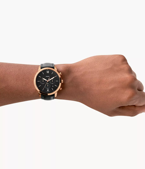 Reloj Fossil Neutra FS5381 - Cronógrafo para Hombre, Caja Rose Gold y Correa de Cuero Negro
