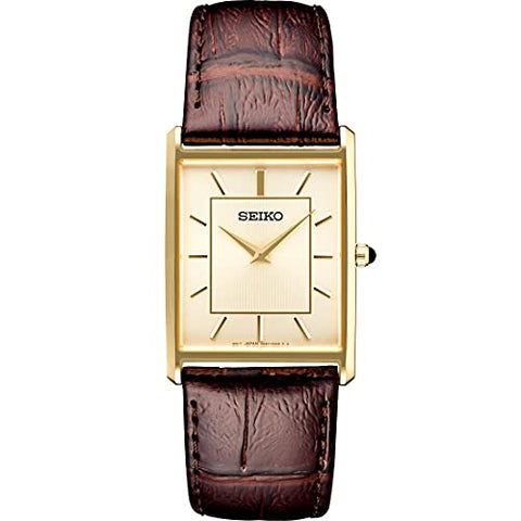Reloj SEIKO Essentials SWR064 para Hombre – Caja Dorada y Correa de Cuero Marrón