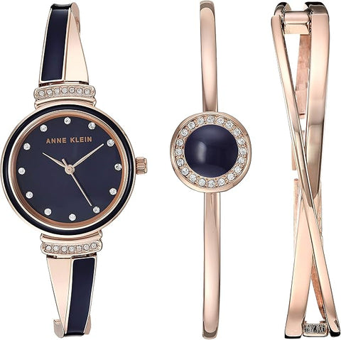 Anne Klein Juego de Reloj y Brazaletes con Detalles de Cristal Premium para Mujer
